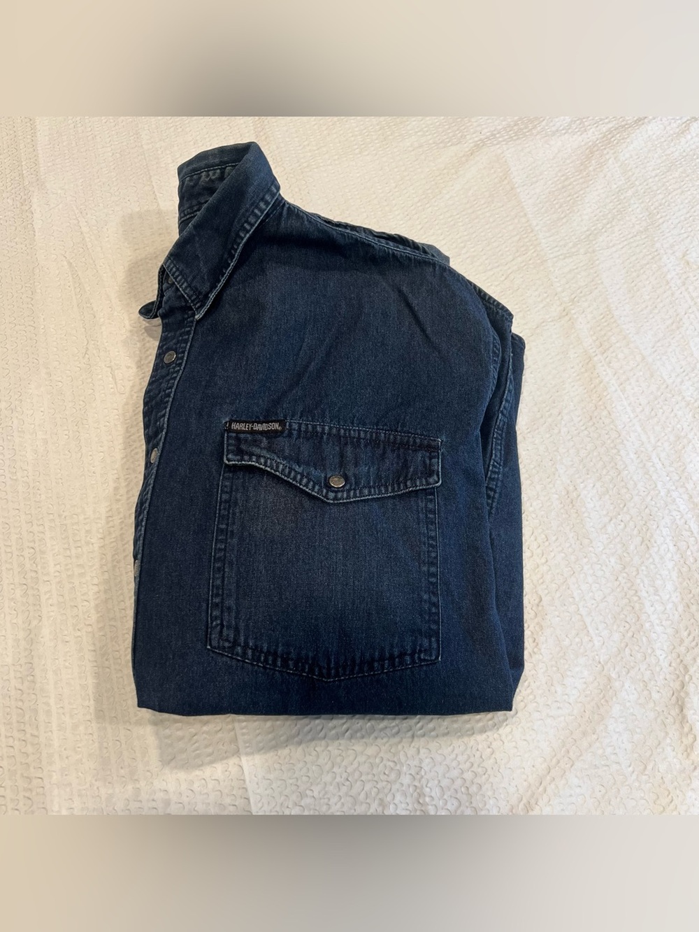 Harley Davidson blue denim snap button up shirt XL men